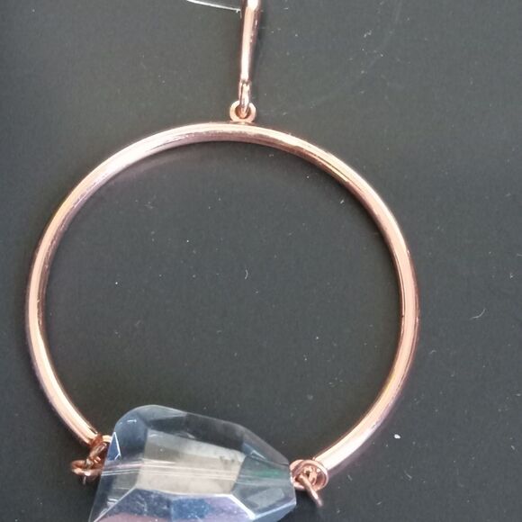 Gray and Rose Gold Beaded Large Teardrop Pendant Necklace & Hoop Earring Set - Picture 8 of 12